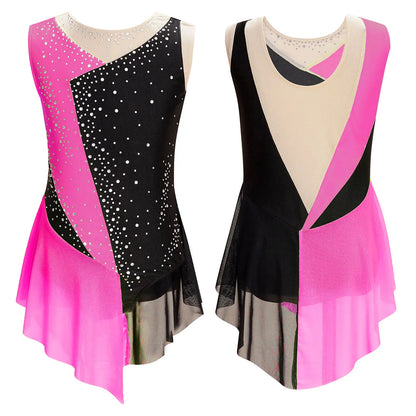 Kids Girls Sparkly Rhinestone Ballet Jersey Leotard Dress Toddler Gymnastics Artistic Figure Skating Dance Leotards Costume