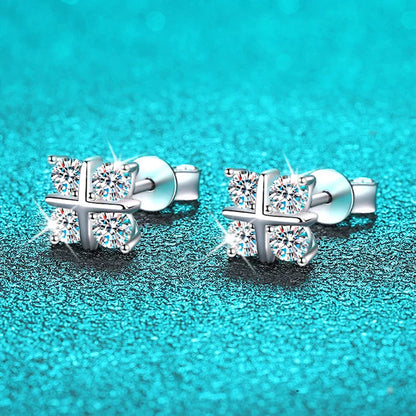 0.8cttw Full Moissanite Studs Earrings for Women Wedding Sparkling Classic Cross Earring 100% S925 Silver Plated Platinum