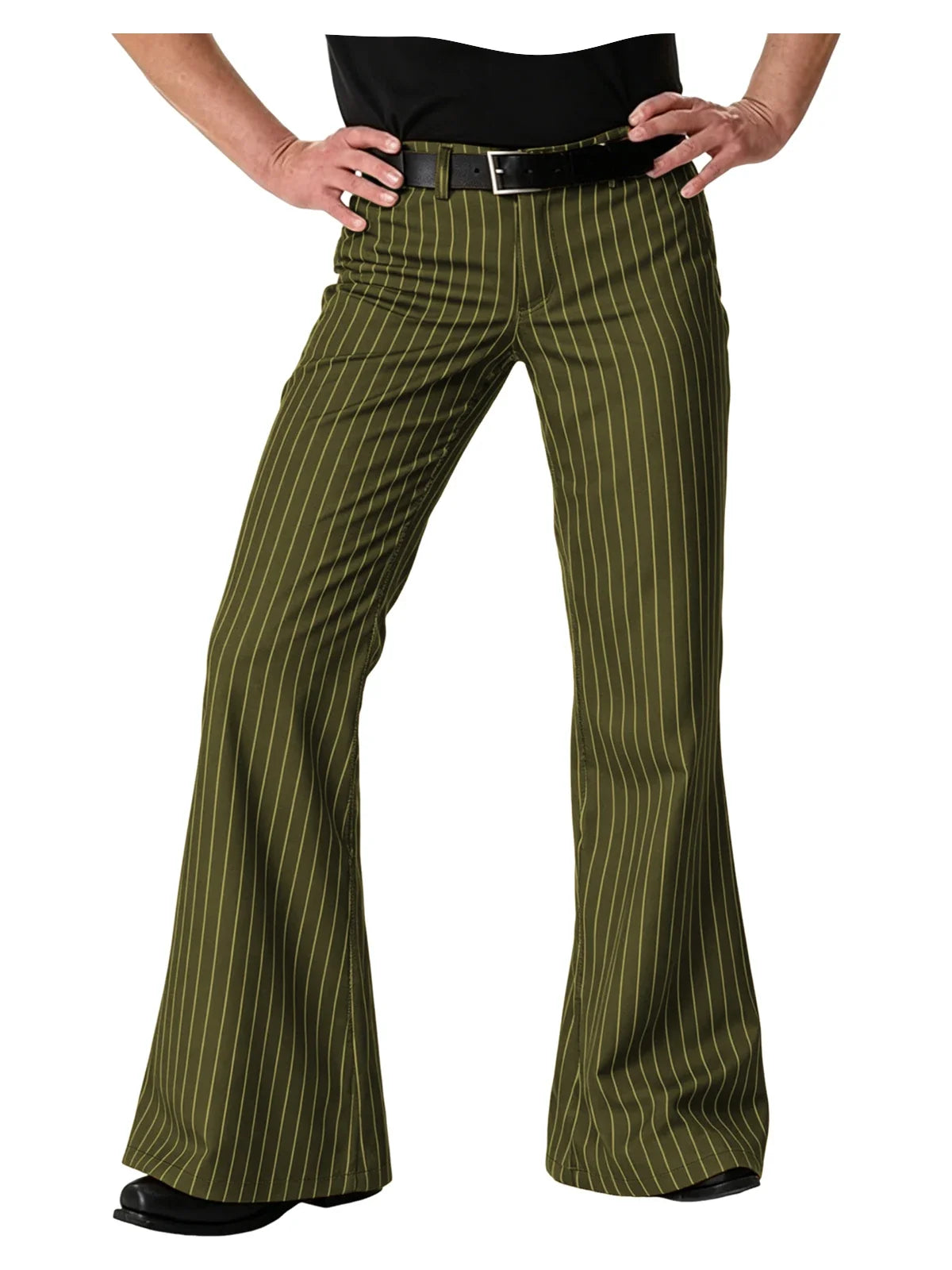 Men's Polyester Blend High Waist Flared Pinstripe Pants Soft Breathable Disco Party Retro Stage Nightclub Spring Summer Trousers