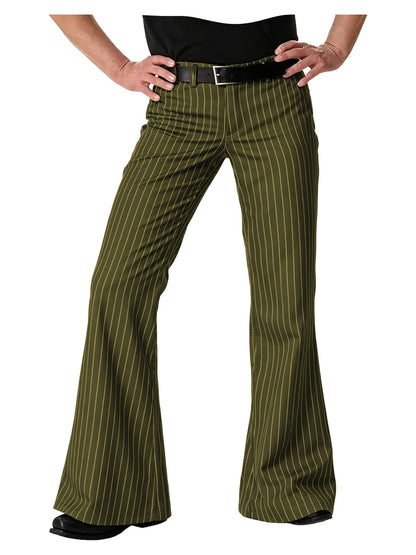 Men's Polyester Blend High Waist Flared Pinstripe Pants Soft Breathable Disco Party Retro Stage Nightclub Spring Summer Trousers
