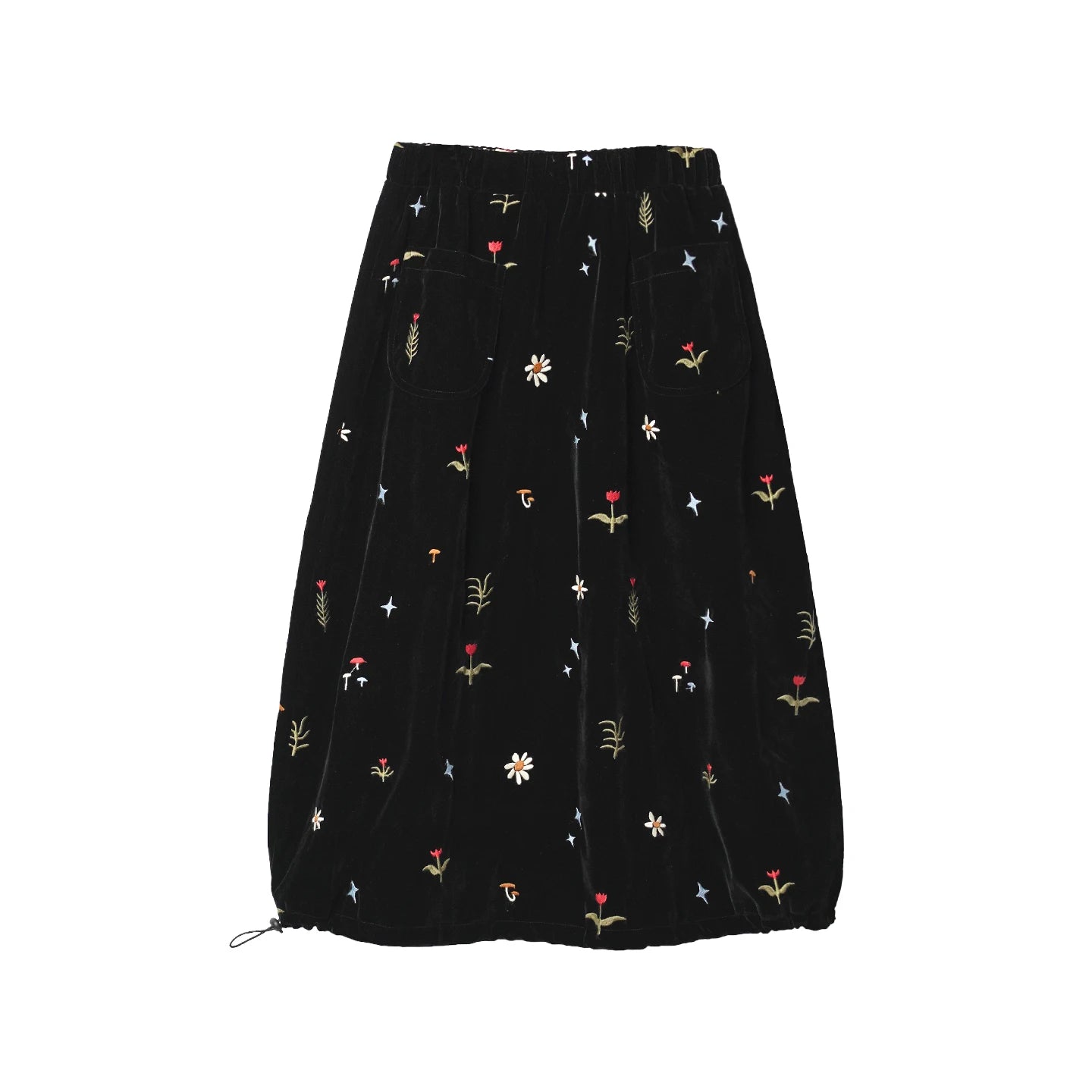 Embroidered Floral Midi Skirt, Vintage Velvet, Daily Outing, Mori - style Healing Vibe 255288