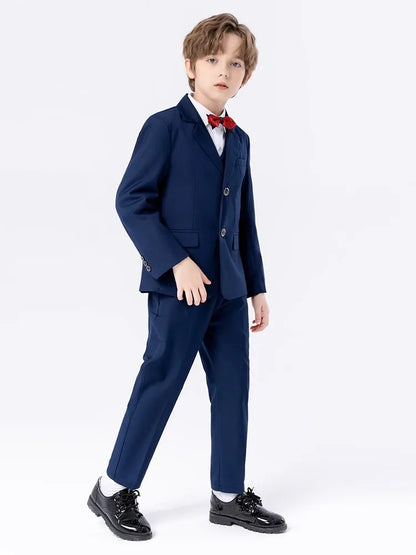 Boys Navy Blue Suit For Wedding Teenager Kids Formal Ceremony Tuxedo Dress Children Photograph Blazer Party Performance Costume