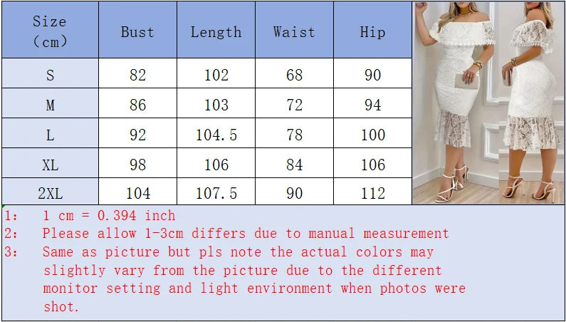 Women's White Off-Shoulder Lace Midi Dress Ruffled Neckline Flared Hem Ideal for Evening Parties Wedding Receptions