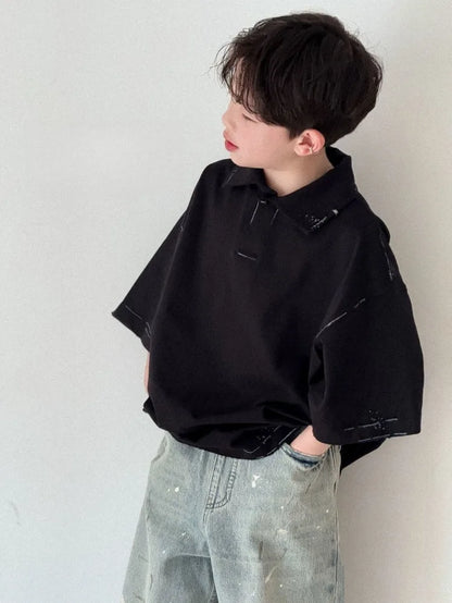 Boys' Polo Short Sleeve T-Shirt Summer Casual Stylish Versatile Toddler Big Kids Tops