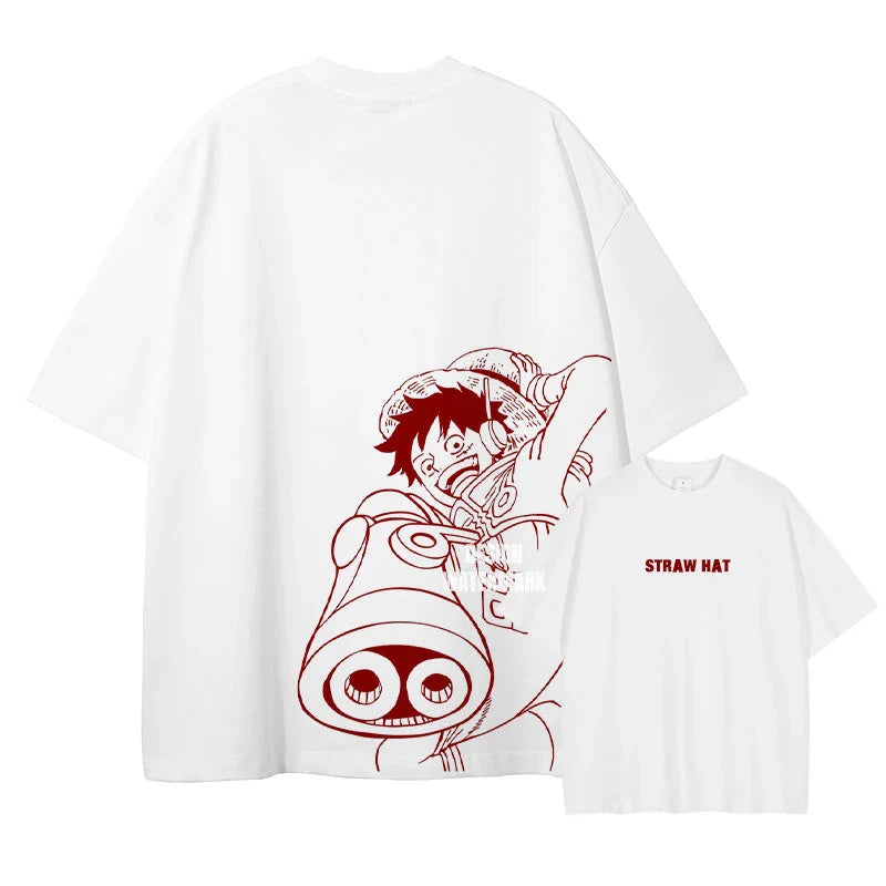 One Piece Straw Hat Pirates Unisex T-shirt 2026 Summer New Anime Double-sided Printed Casual Parent-child Short Sleeved Shirt