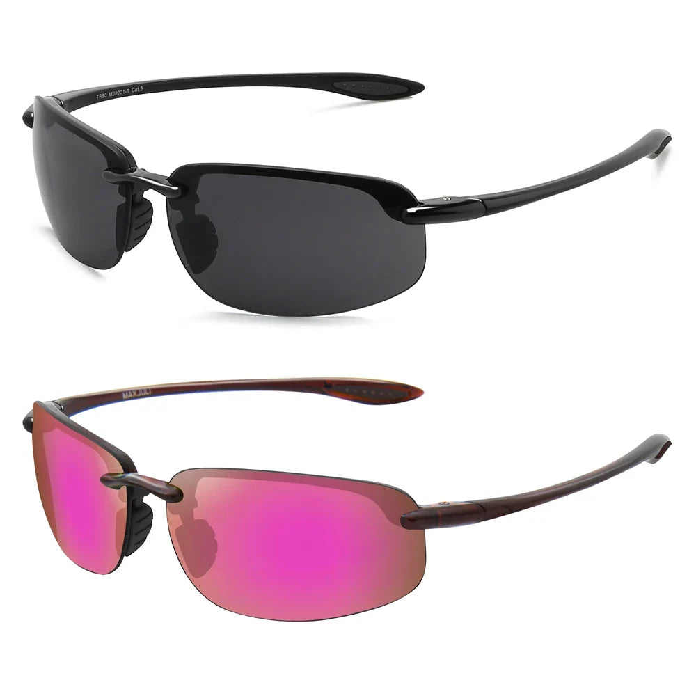 2Pack Polarized Sports Sunglasses for Men Women TR90 Lightweight Rimless Frame UV400 Running Fishing Driving 801