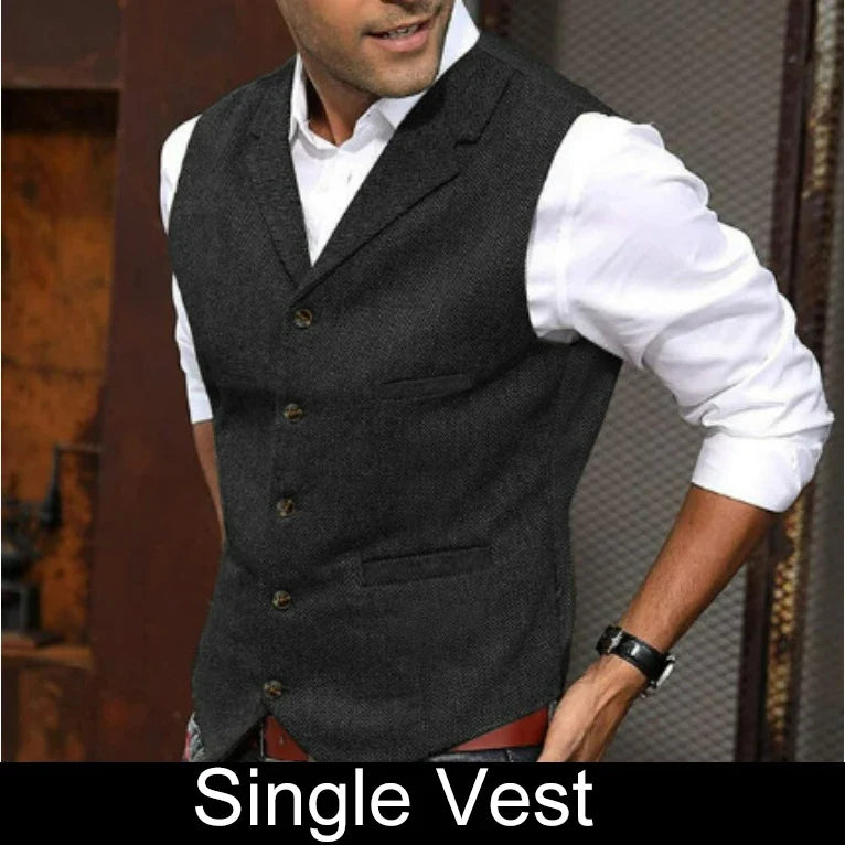 Business Suit Vest Man British Retro V-neck Male Vest Slim Solid Color Single-breasted Workwear Casual Men Waistcoat