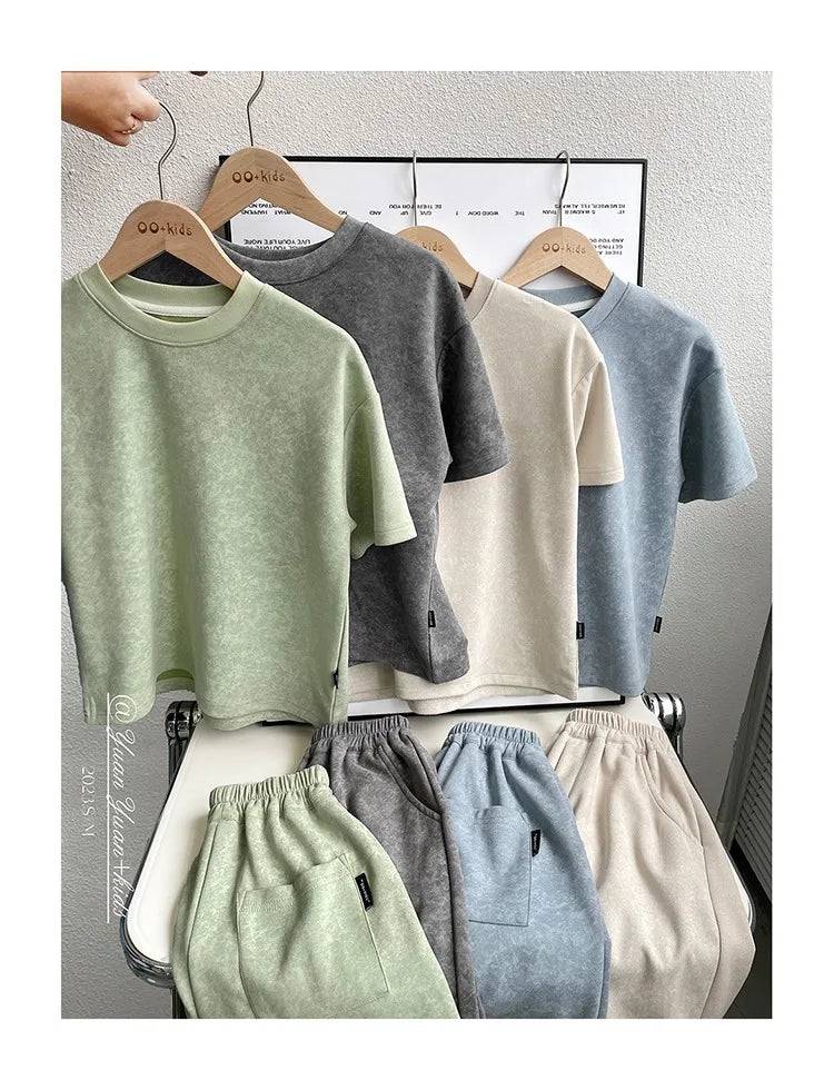 Boys Clothing Set 2024 Korean Loose Shirts+shorts 2pcs/set Sport Suits for Kids Teenager Tracksuits Casual Baby Outfits Clothes