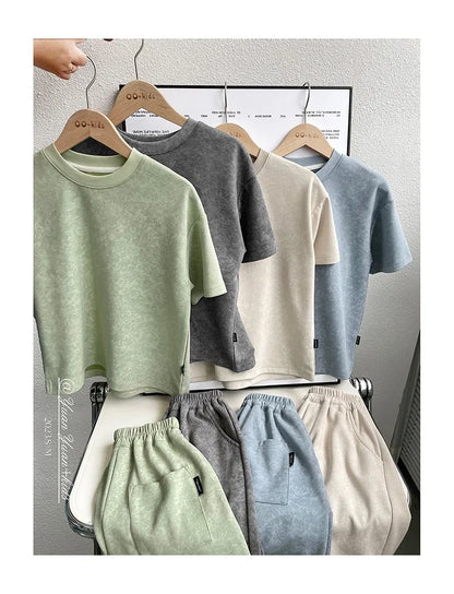 Boys Clothing Set 2024 Korean Loose Shirts+shorts 2pcs/set Sport Suits for Kids Teenager Tracksuits Casual Baby Outfits Clothes