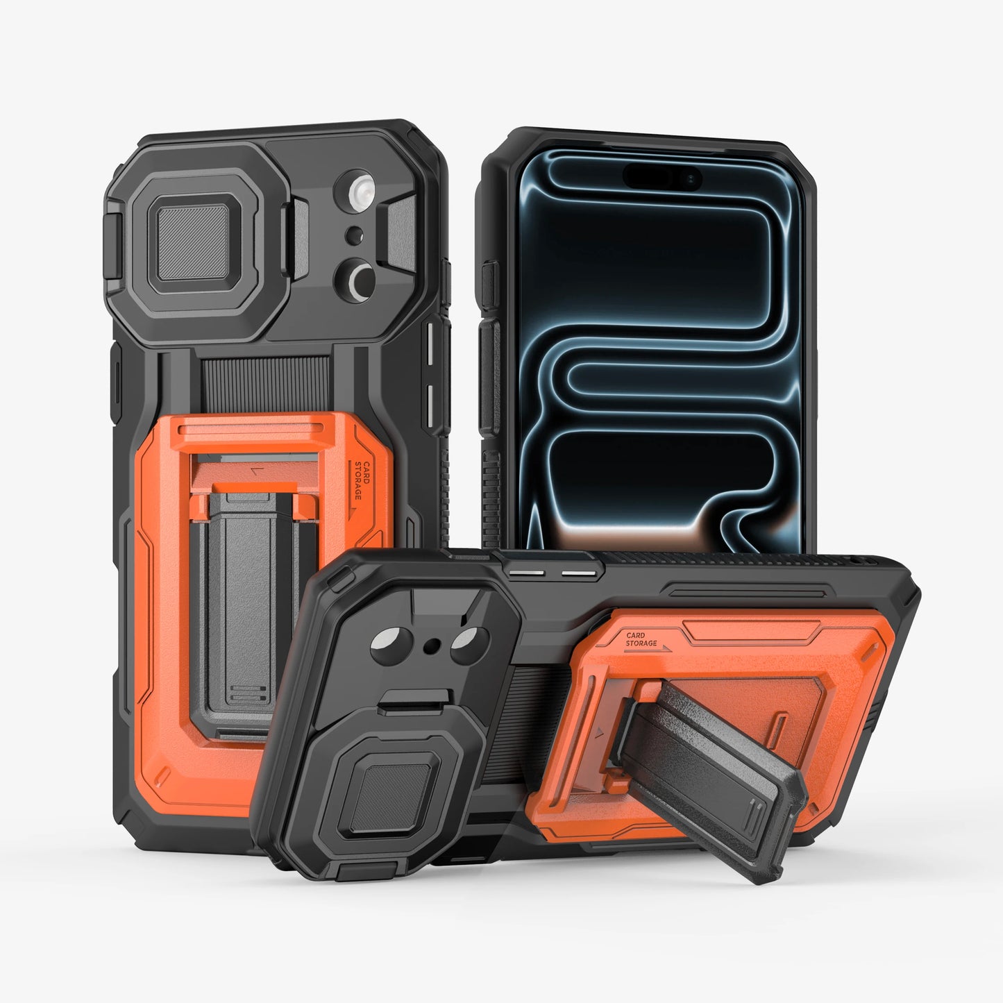 Case For iPhone 17 Pro Max Semi-Automatic Card Slot 3-4 Cards Kickstand Camera Lens Cover Wallet Heavy Duty Rugged Phone Case