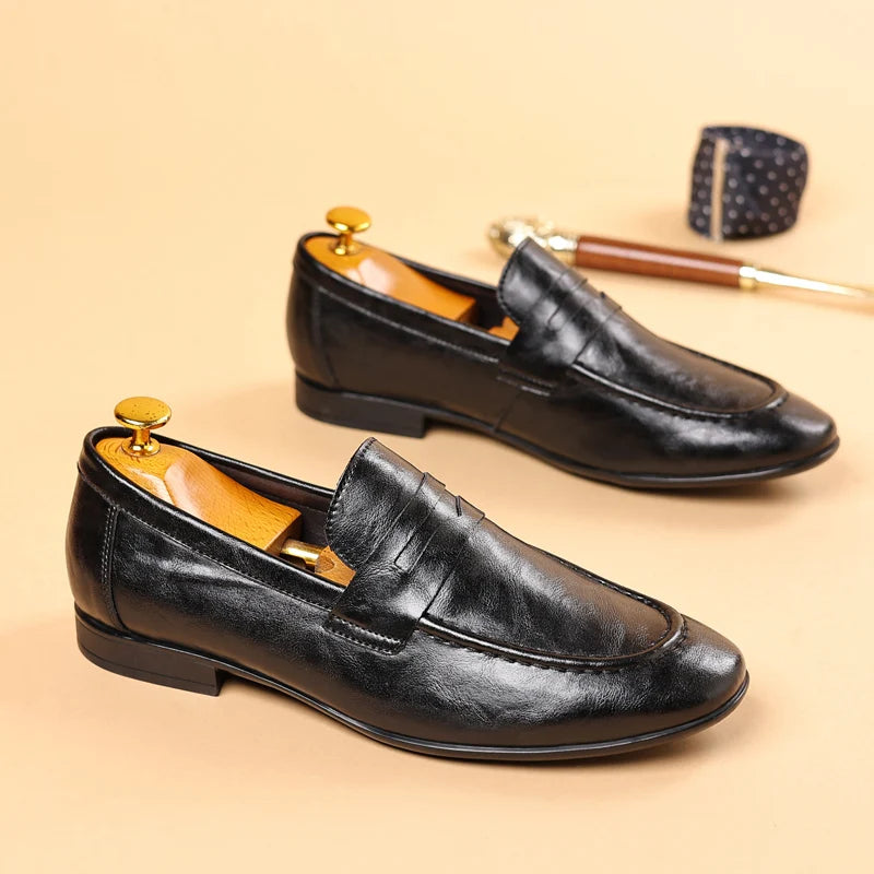 Italian Men High Quality Casual Leather Loafers Casual Business Office Shoes Comfy Outdoor Slip On Flats Fashion Driving Shoes