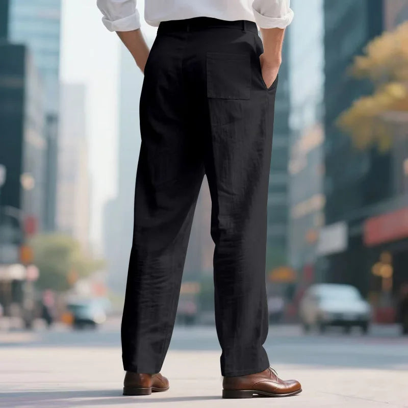 Amazon European and American Men's Linen Solid Color Casual Suit Pants New Fashion Beach Wide-Leg Trousers