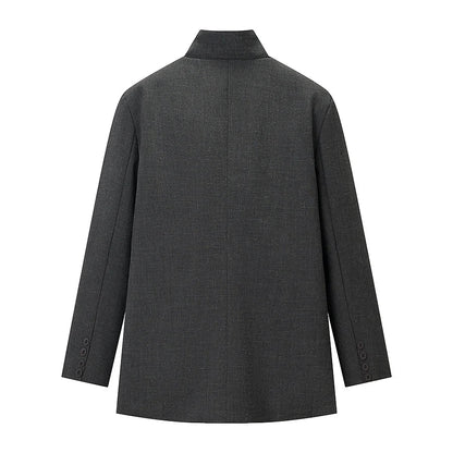 2026 Spring Blazer For Women Fashion Plaid Suit Coat Stand Collar Single Button Long Sleeve Jacket Female Fashion Streetwear