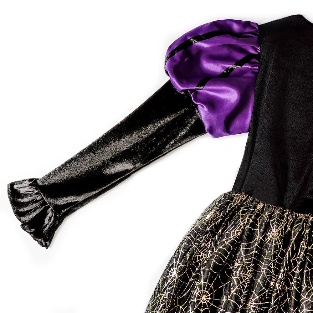 2025 Halloween Easter Festive Party Girl Cosplay Classic Witch Purple Print Long Sleeve Dress Evil Horror Set Baby Birthday Gift