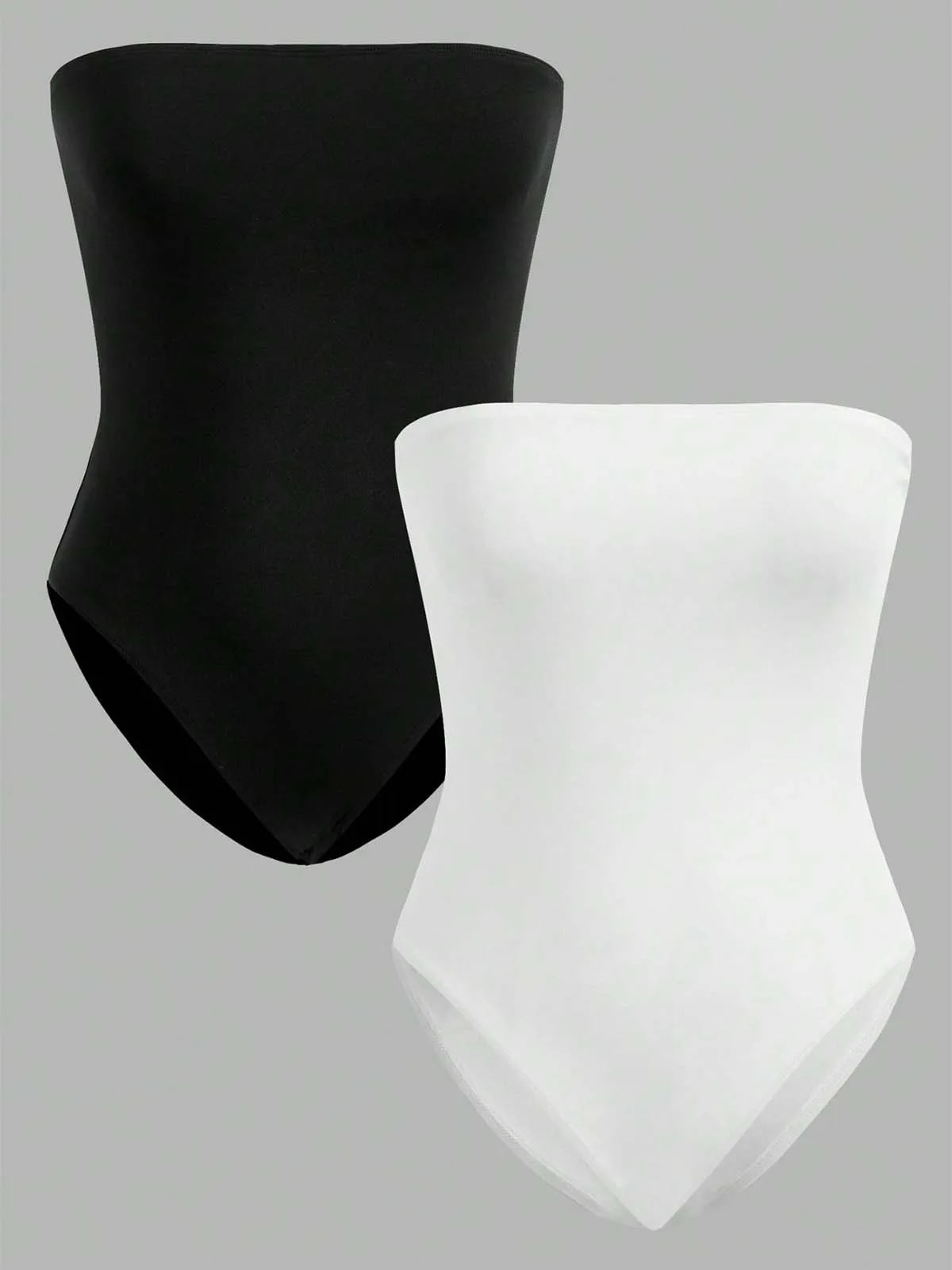 2 Pieces  Women’s Seamless Strapless Bodysuits – Black & White, Slim Fit, Tube Top Style, Comfortable Stretch Fabric