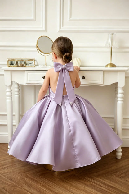 Satin Flower Girl Dress Mini Bridal Wedding Dress Kids Ball Gown 1st Communion Frock Pageant Gown Vestidos De Noiva Customized