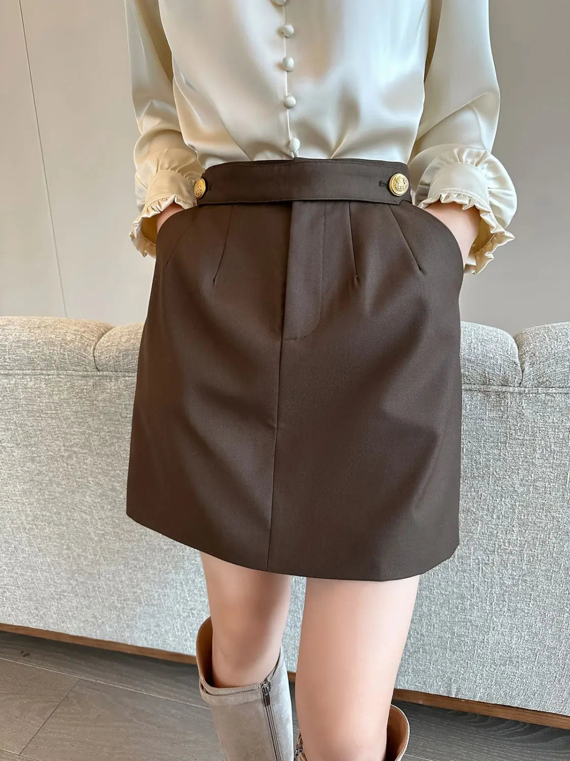 High end early autumn new fashionable small A-line skirt with buttocks wrapped, high-end gray half skirt  skirts