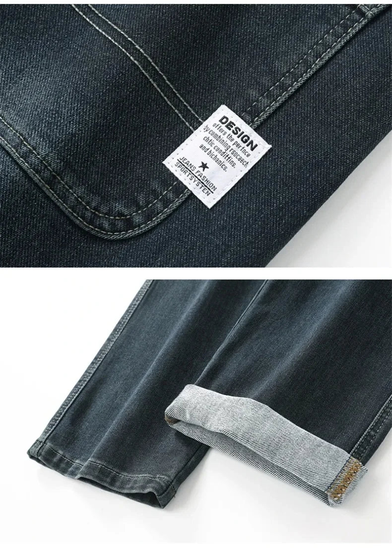 2025 New Autumn and Winter Men's Jeans Loose Comfortable Straight Business Casual Versatile Wide-leg Business Trousers