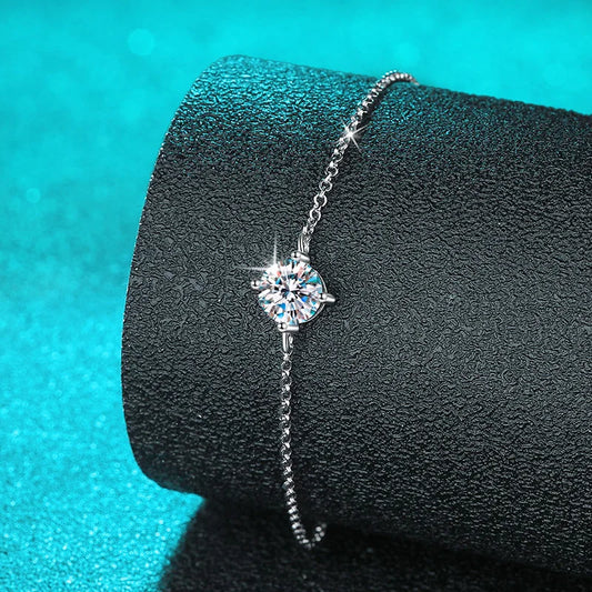 Bracelets en zircon/moissanite 1 carat de 6,5 mm pour femme, chaîne réglable classique, diamant de laboratoire, 100 % argent sterling 925