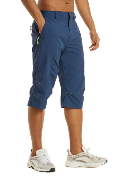 Below Knee Length Summer Waterproof Shorts Mens Quick Drying 3/4 Capri Pants Hiking Walking Sports Outdoor Nylon Shorts