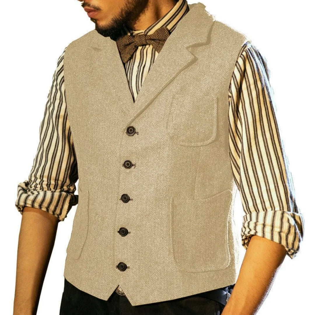 Men Vest Blue Herringbone Single Button With Lapel Pocket Waistcoat For Banquet Business Office Work Casual Daily Men Suit Vest