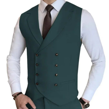 Men Vest Champagne Solid Double Button Waistcoat For Wedding Birthday Banquet Party Work Business Casual Men Suit Vest