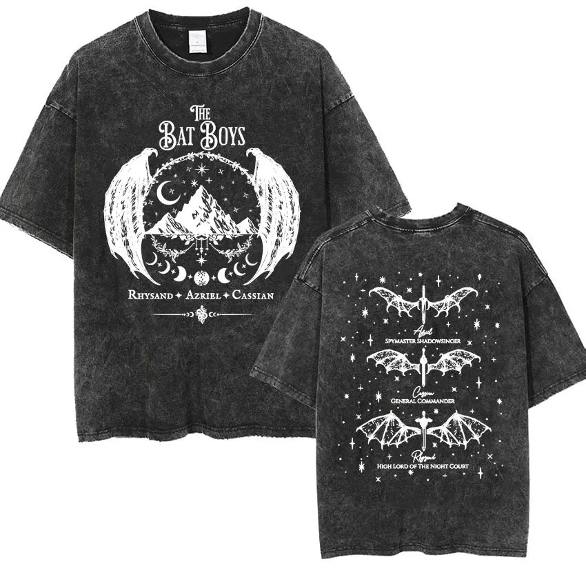 The Bat Boys The Night Court Acotar Retro Washed T Shirt Men's Fashion Gothic Tshirts Male Cool Oversized T-shirt Y2k Streetwear