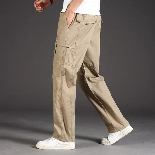 Classic Man Casual Cargo Pants Zipper Pockets Big and Tall Sports Outdoor Outfits Khaki Grey Men's Trousers