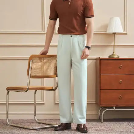 Men‘s Trousers Slim-Straight Fit  for Spring & Summer Slim Fit Daily Work Trousers, Solid Color Street Suit Trousers