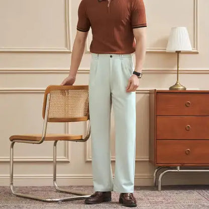 Men‘s Trousers Slim-Straight Fit  for Spring & Summer Slim Fit Daily Work Trousers, Solid Color Street Suit Trousers