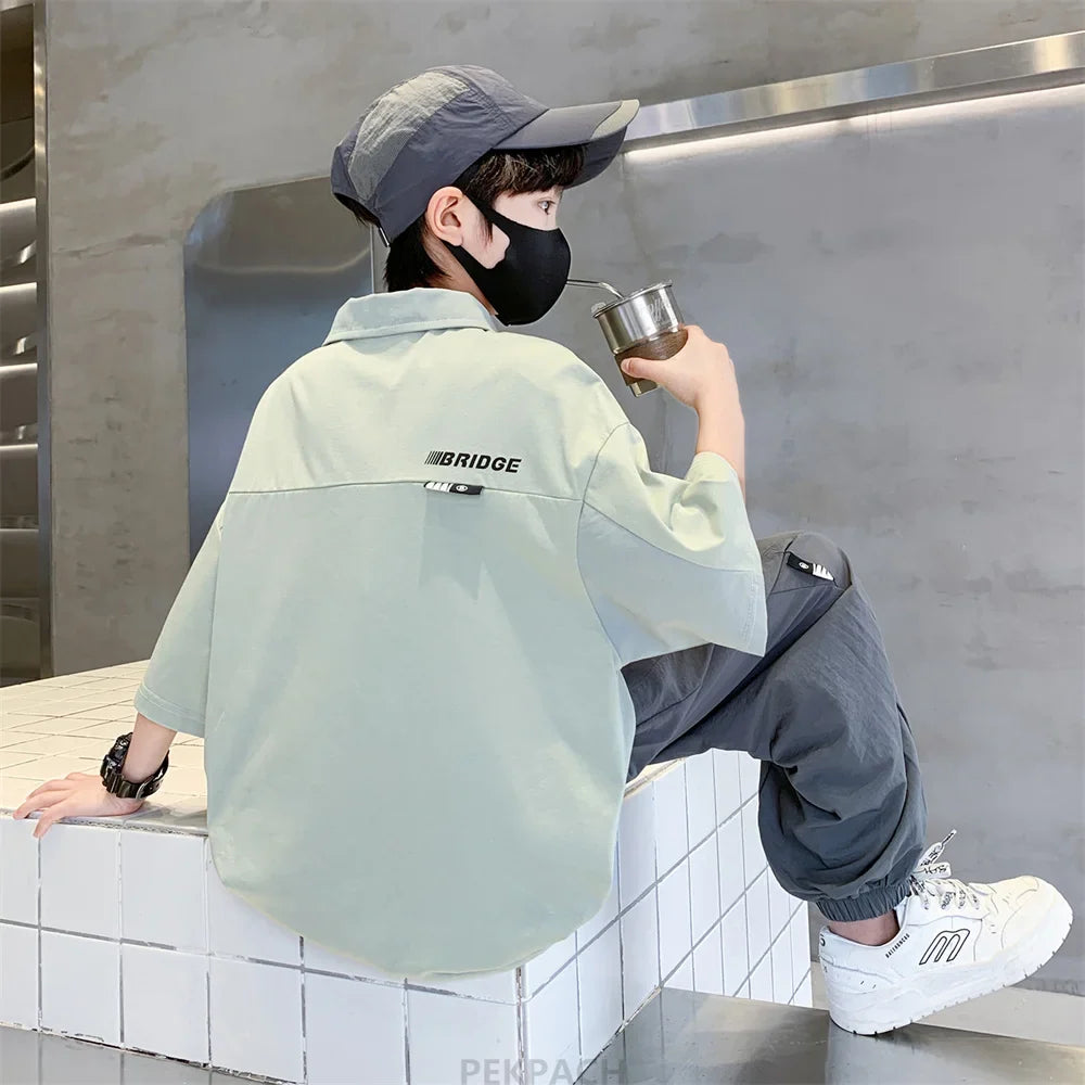 School Boys Fashion Summer Top And Bottom Clothes Set Polo Shirt + Pants 2 Pieces Clothing Suit Kids Children Casual Tracksuit