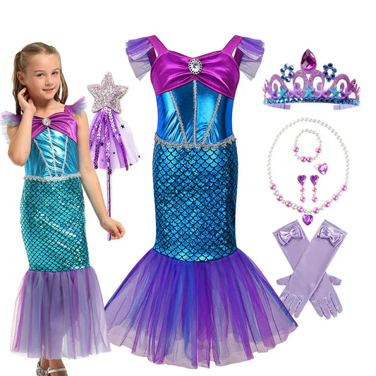2-10Y Little Kid Mermaid Inspired Princess Clothing Pageant Fairy Role Playing Girl Birthday Party Dress Halloween Siren Cosplay