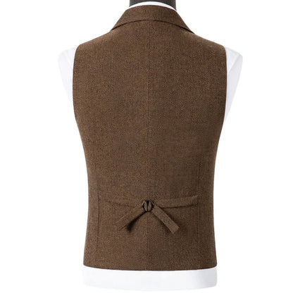 Men Vest Brown Herringbone With Lapel Waistcoat For Wedding Groom Banquet Business Casual Work Men Suit Vest