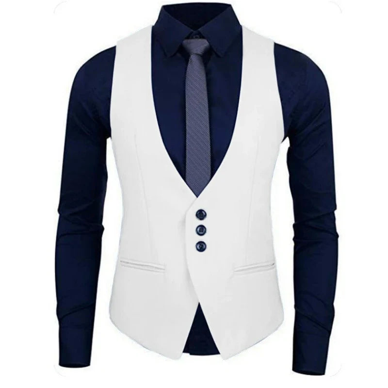 Men Vest White Solid Color Single Button Waistcoat For Wedding Business Banquet Work Formal Casual Men Suit Vest