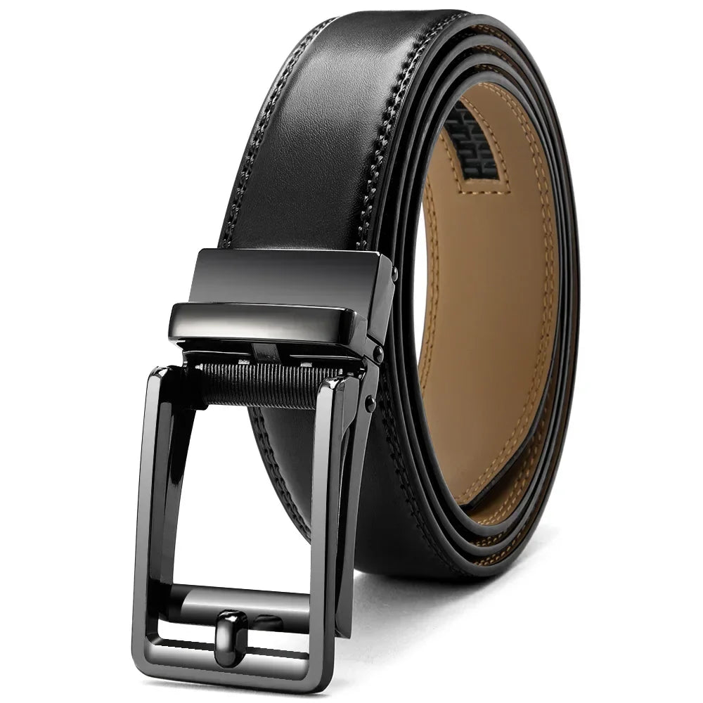 Mens Leather Belt Metal Automatic Genuine Leather Belts Leisure Fashion Ratchet Belts for Men Pants Fashion Genuine Leather Belt