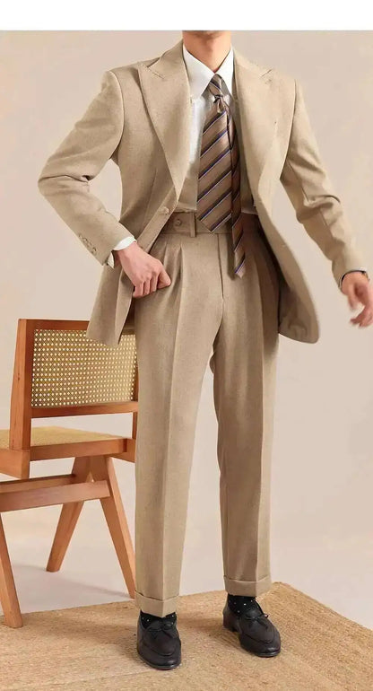 High Waist Linen Suit Pants Men Breathable Straight Leg Office Trousers Men Pantalon Costume Homme Men's Social Trousers