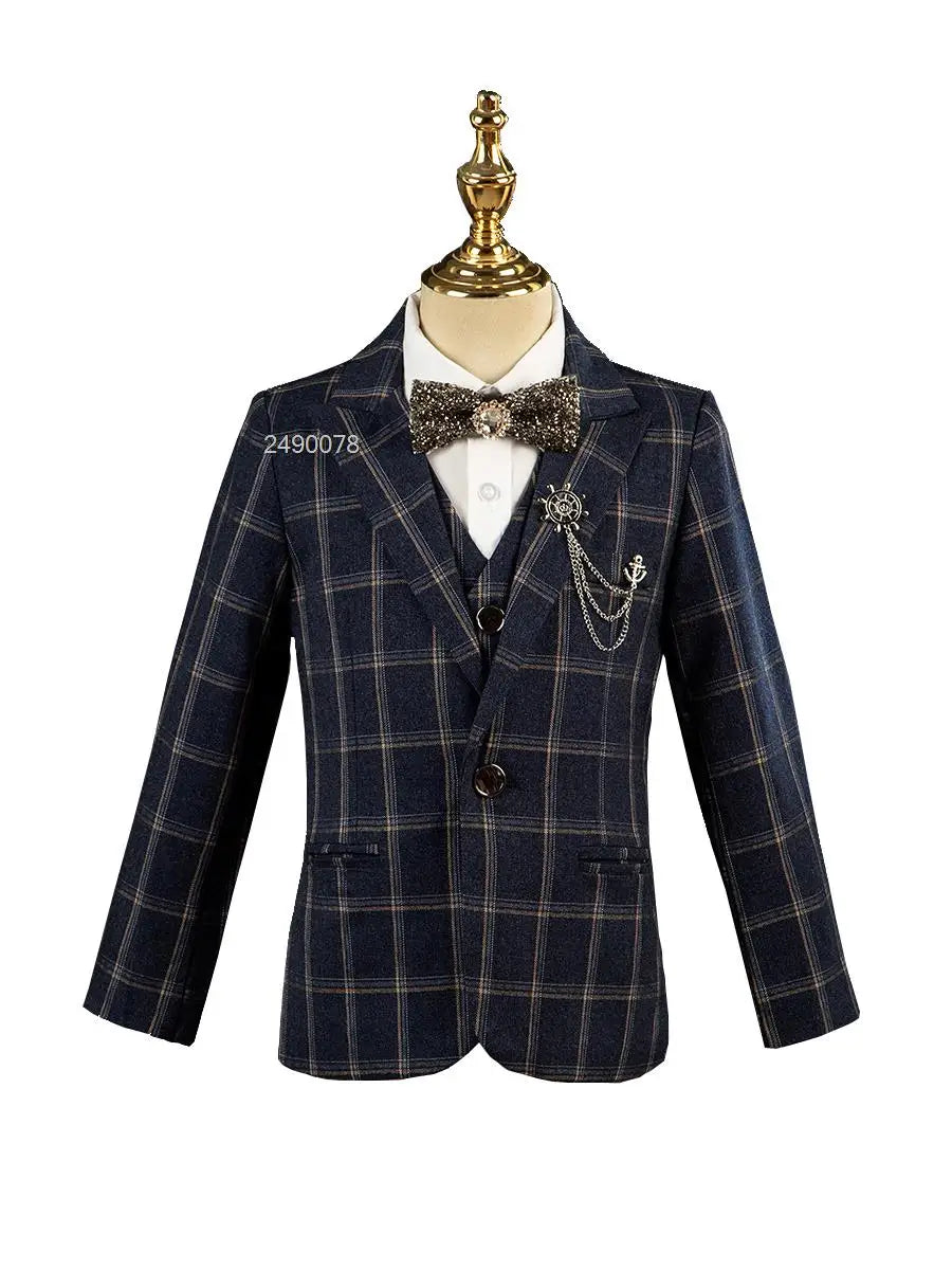 Kids Jacket Vest Pants 3PCS Photograph Dress Children Formal Wedding Suit Boys Birthday  Mariage Performance Celebration Costume