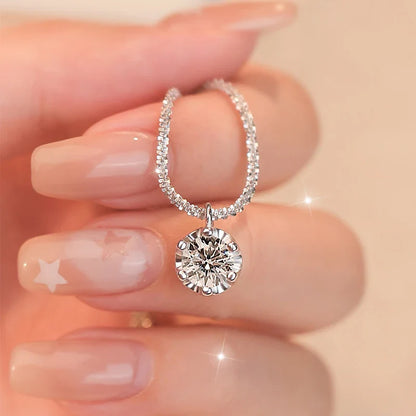 Real Moissanite Diamond 6 Prong Pendant Necklace 925 Sterling Silver Sparkling Cauliflower Chain for Women Wedding Fine Jewelry