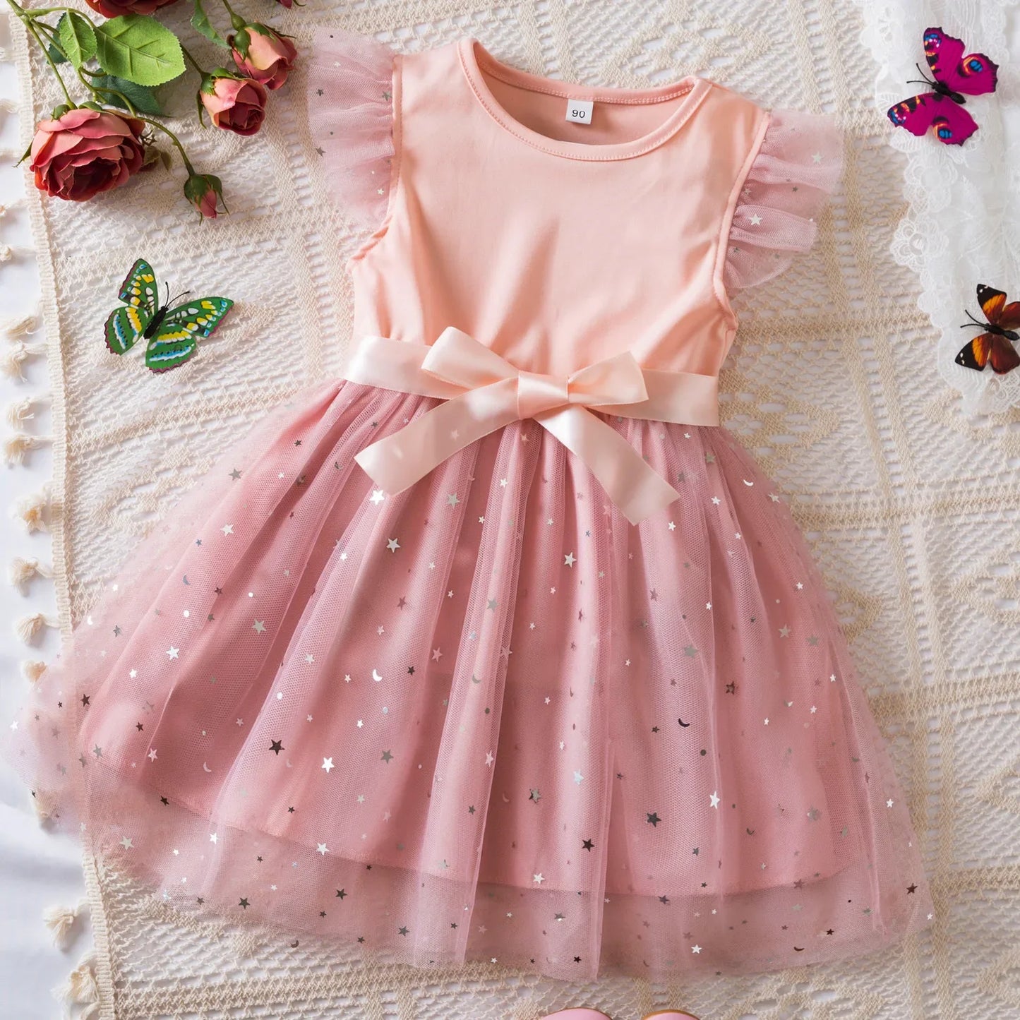 K-Pop Hunters Zoey Rumi Girls Sequin Tutu Dress with Bow Flutter Sleeves Summer Princess Party Outfit for Toddler Kids 2-6Y