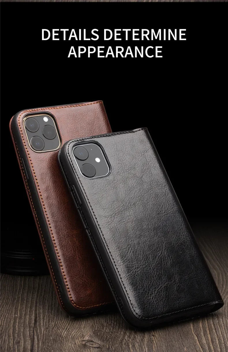Luxury Thin Case for iPhone15 14 13 12 11 Pro Max Mini Genuine Leather Fashion Cover for XR XS Max 7 8 14 Plus Card Slot