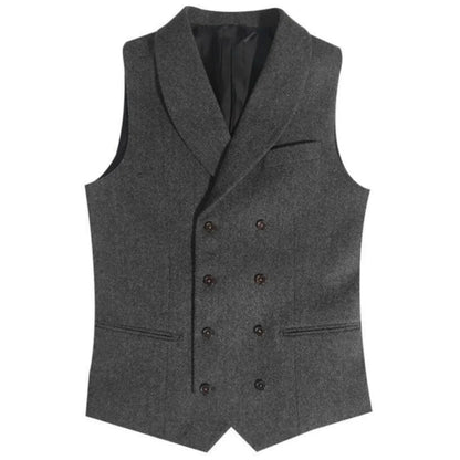 Men Vest Gray Herringbone Double Button With Lapel Waistcoat For Wedding Banquet Business Office Work Daily Casual Men Suit Vest