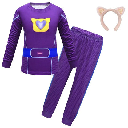 Children SuperKitties Halloween Cartoon Boys Cosplay Costume Super Kitties Buddy Girls Cos Suits Mask Bag Kids Birthday Clothing