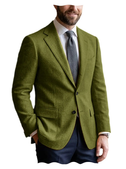 Men's Linen Blazer Notched Lapel 2 Button Slim Fit Suit Jacket Lightweight Breathable Men Business Wedding Party for Spring