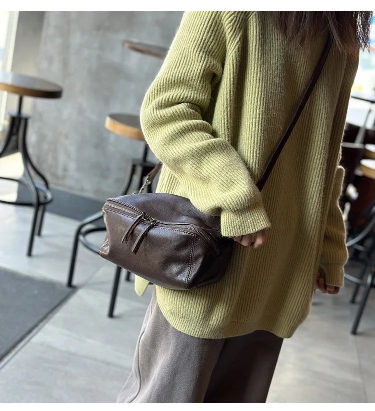 2026 New Leisure Genuine Leather Lightweight Women Shoulder Crossbody Bag Retro Soft Cowhide Versatile Bag