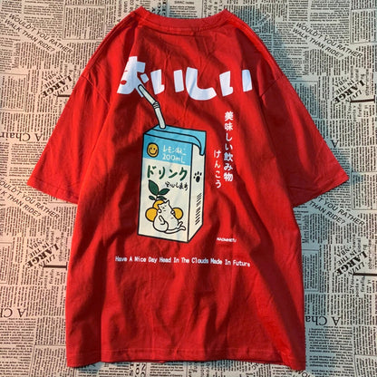 Cute Japanese Cat Print Plus Size T-shirt Women Summer Short Sleeve Loose Casual Tee Shirt Streetwear Cotton Harajuku Clothing