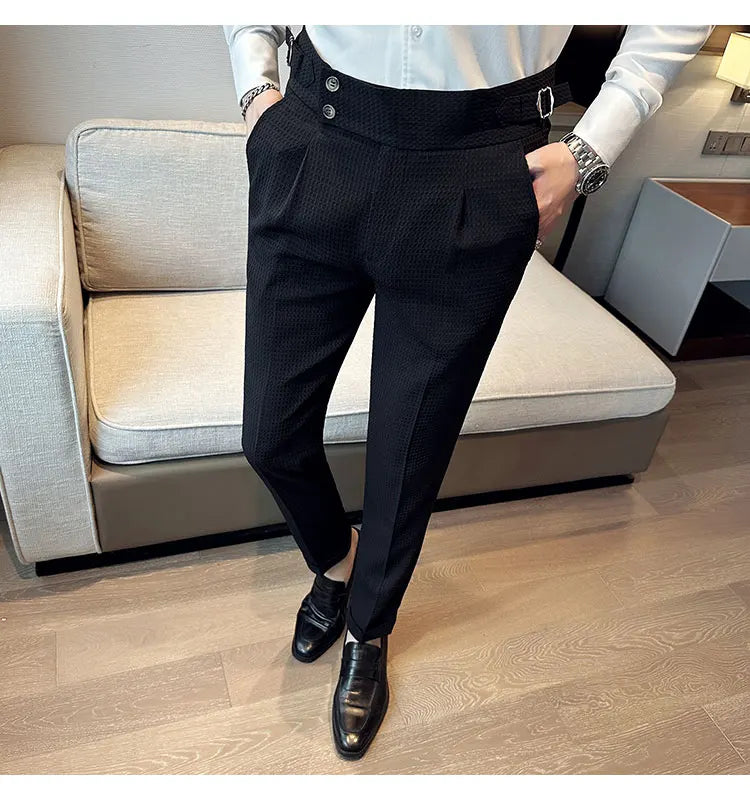 High Waisted Suit Pants for Men 2026 New Solid Color Formal Pantalones Hombre Casual Slim Fit Dress Pants Trousers Men Clothing