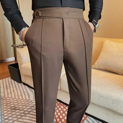 British Style Men's High Waist Casual Pants New Solid Color Naples Men Suit Pants Slim Fit Casual Business Formal Mens Trousers
