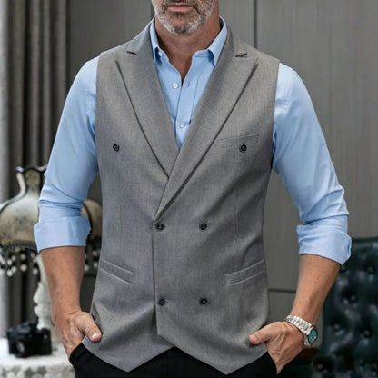 Men Vest White Solid With Lapel Double Button Waistcoat For Wedding Birthday Banquet Party Business Work Daily Men Suit Vest