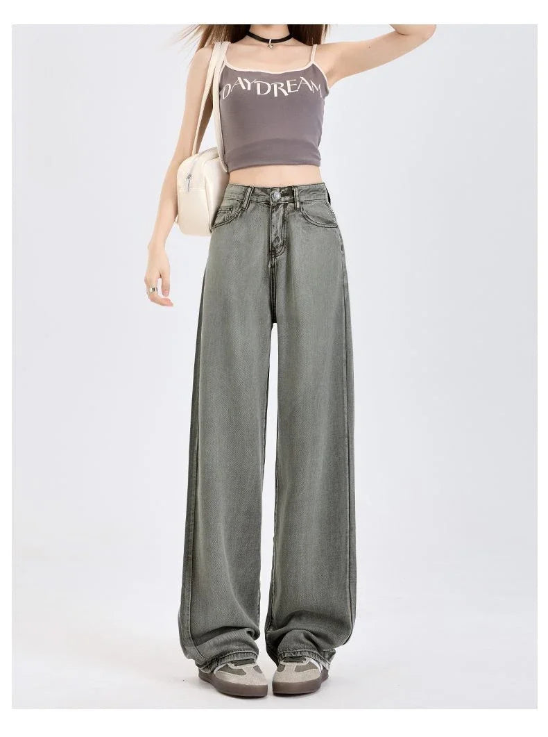 Woman Jeans 100% Lyocell Breathable Denim Wide Leg Towel Sweep drape loose 2025 Summer ice silk Baggy Famale Denim Pants 5 Color