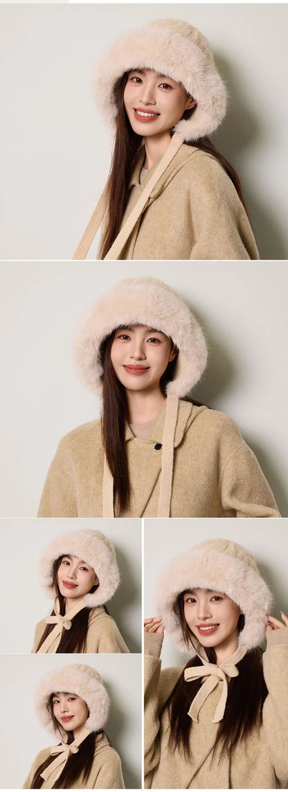 Knitted Hat New Thick Warm Winter Russian Hat Women Windproof Fluffy Fur Hat Lady Skullies Beanies Female Ski Earflap Cap